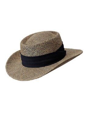 Turner Hats Telescope Crown Woven Straw Boater Skimmer Hat Black Band Size S/M